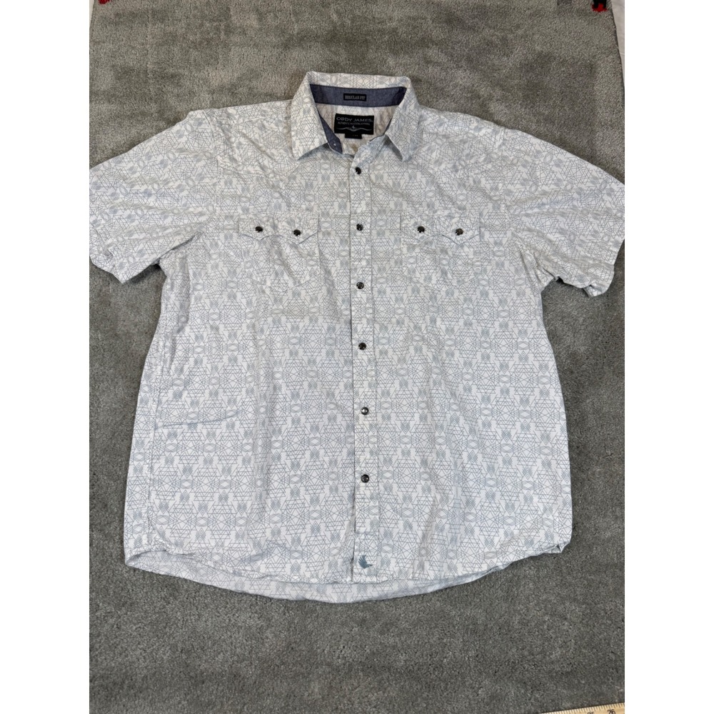 Cody James Mens Regular Fit Short Sleeve Western Snap Button Shirt XL White Grey